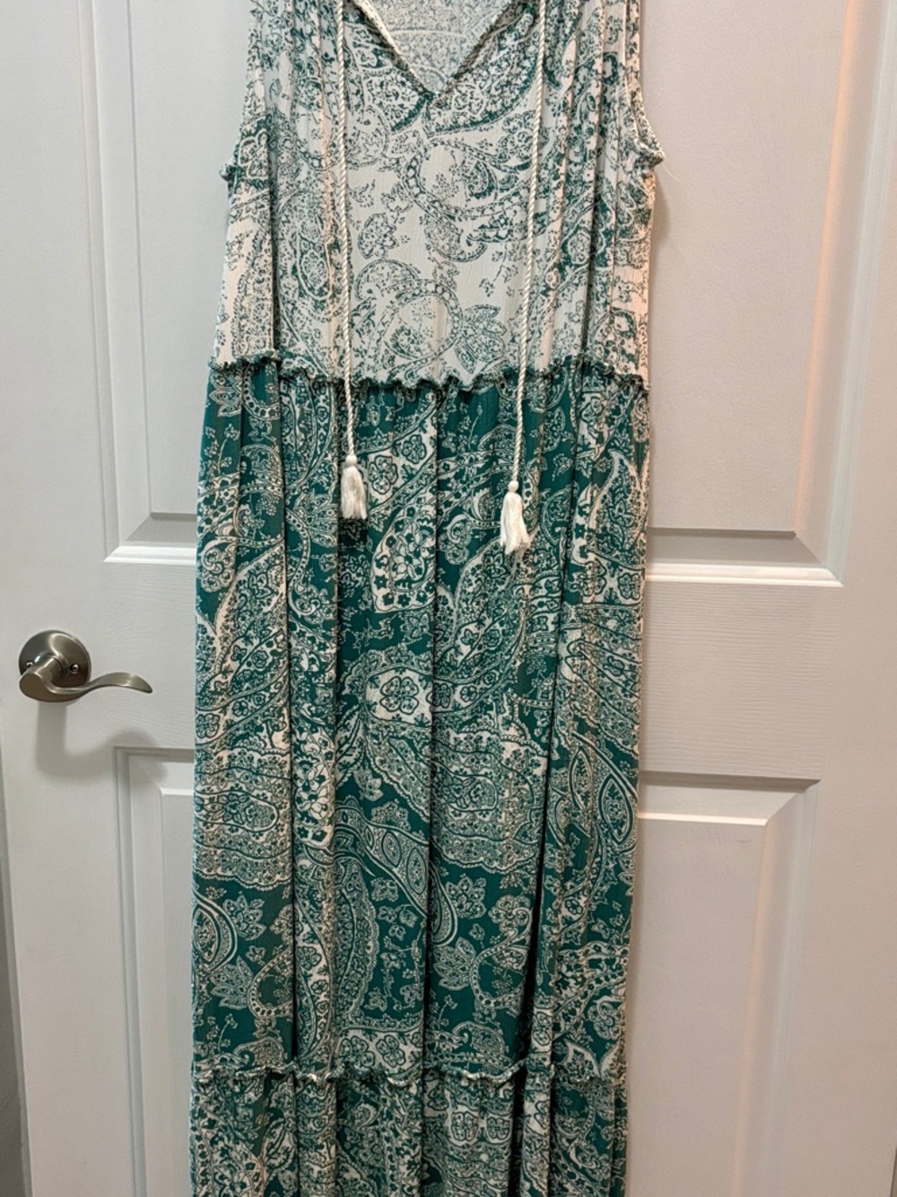 Wonderly Teal and Cream Paisley Maxi Dress Medium EUC